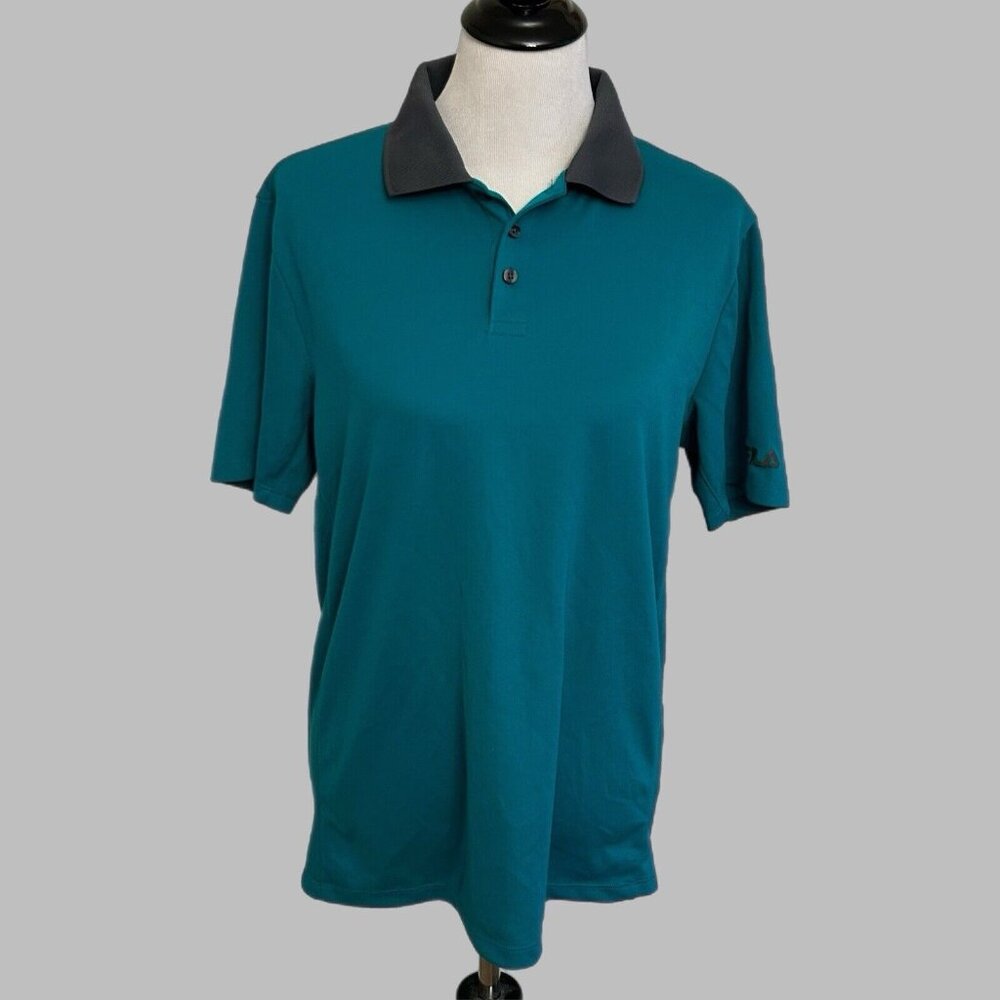 Fila Golf Polo Mens MEDIUM Athletic Fit Teal Green Dark Gray Short Sleeve Shirt